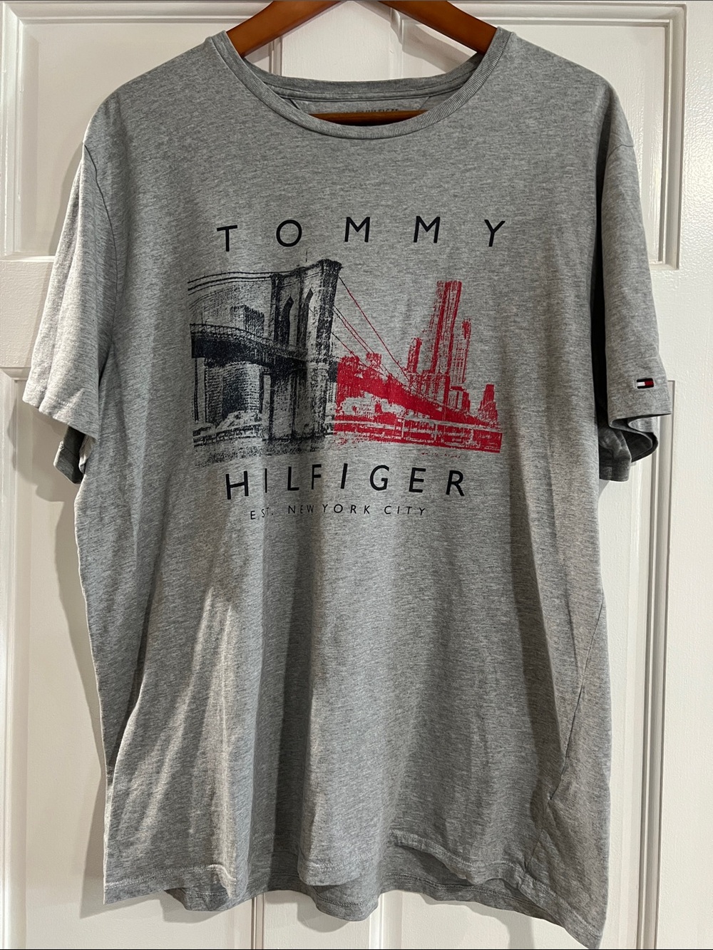 Tommy Hilfiger Gray Short-Sleeve Graphic Tee with Red & Black Print